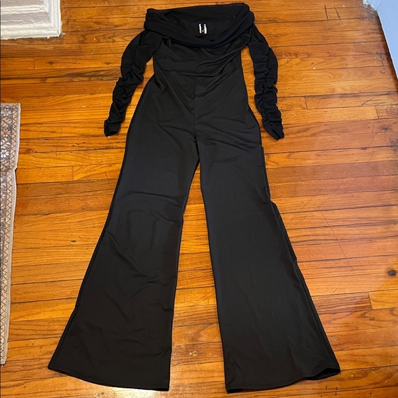 Uptown Pants - Chic Black Off-Shoulder Jumpsuit
